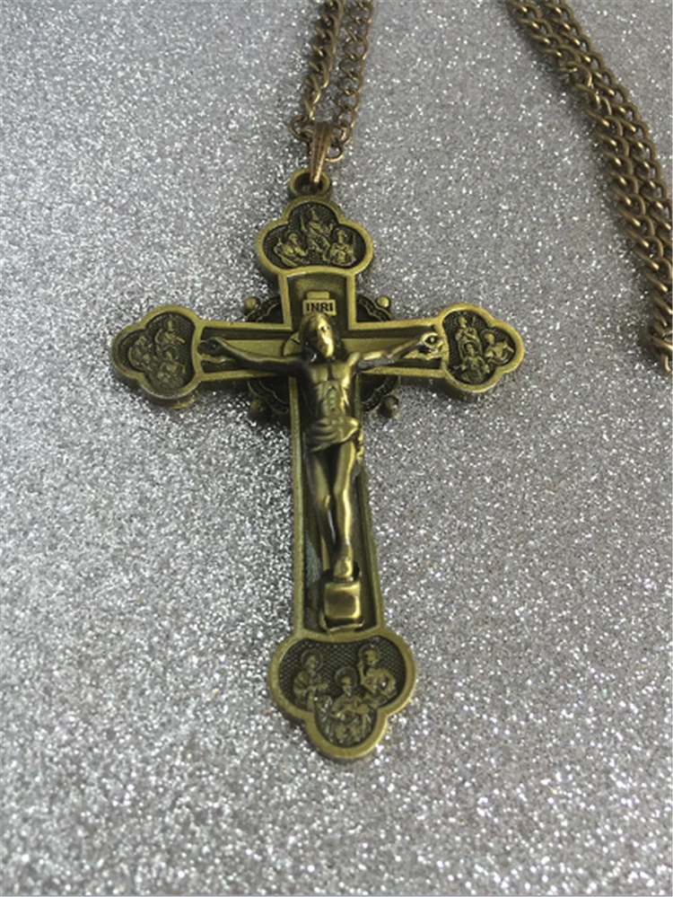 Распятие Иисуса ожерелье Подвески покрытая бронзовая цепь Религиозные ювелирные изделия пастор ремесло поставки ожерелье s для мужчин/женщин ювелирные изделия