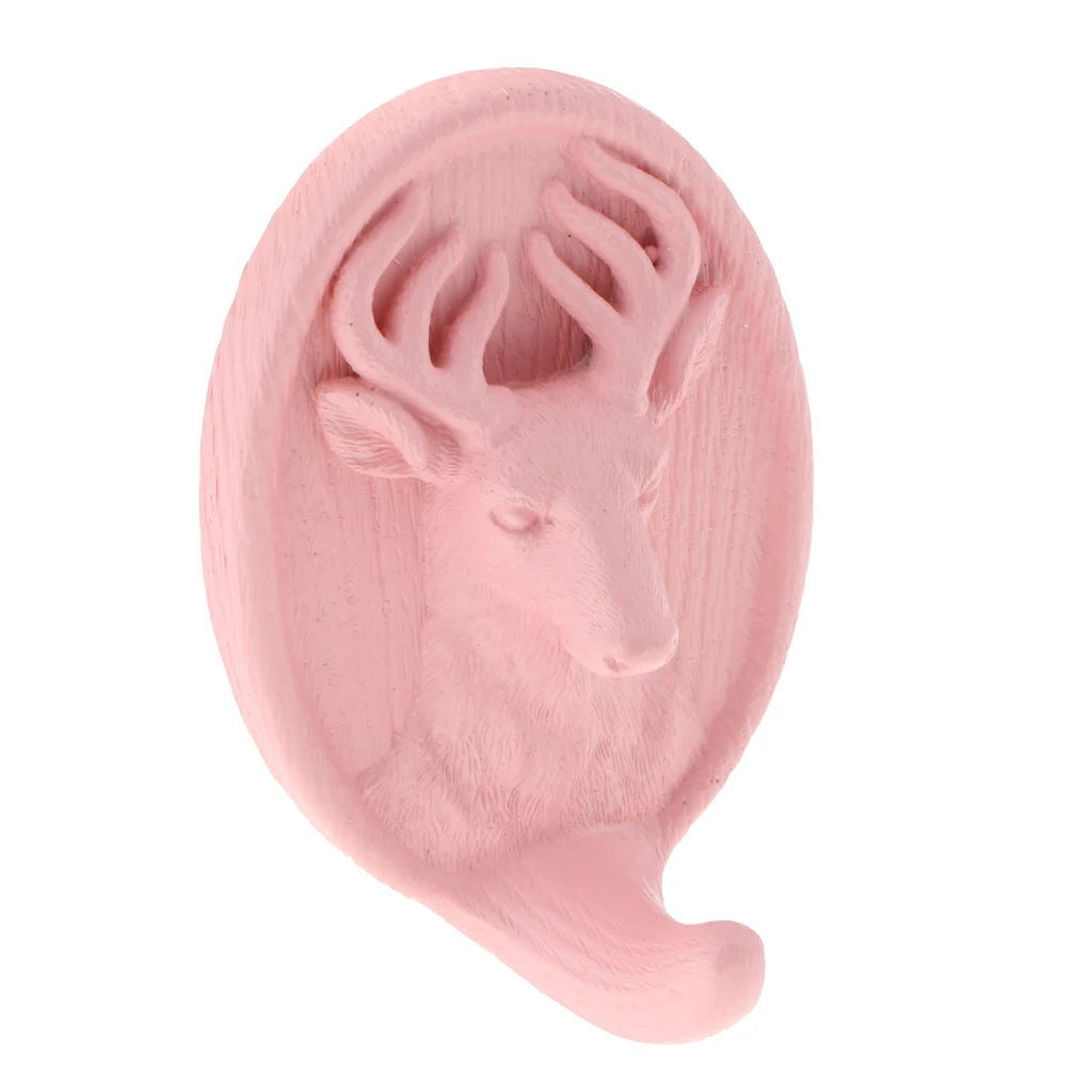 3D Resin Animal Deer Head Sticker Self-Adhesive Hanger Hooks Wall Door Bag Keys Hat Hangers