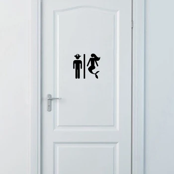 

Pirate and Mermaid Art Toilet Sign Decals Decor , Funny Bathroom Sign Vinyl Sticker Toilet Door Mural Art Decoration