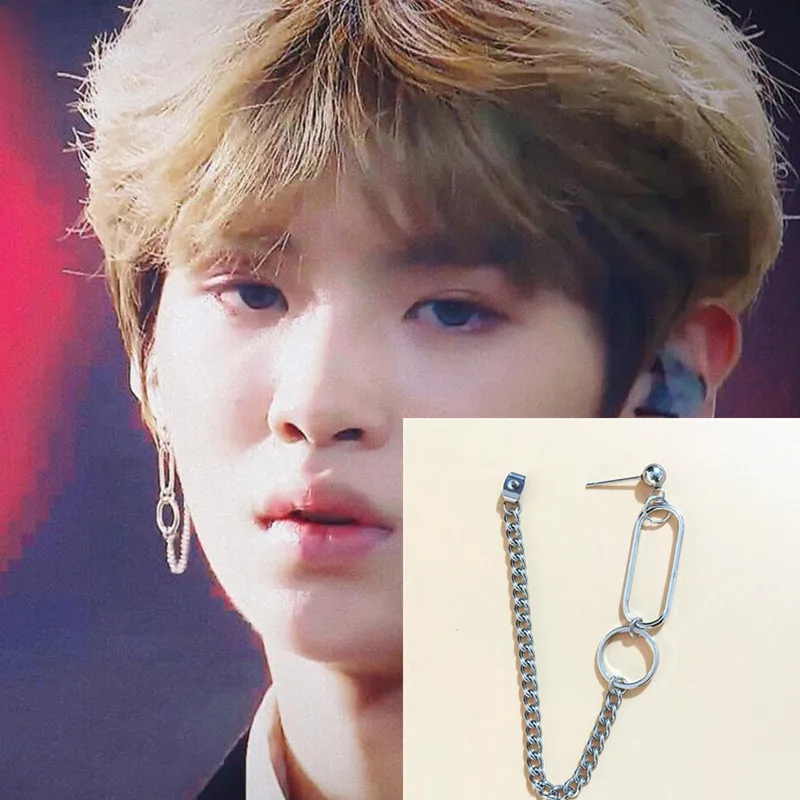 

1pcs Stainless steel chain Earring Korean Earrings Bangtan Boys V DNA Stud Earring For Women Men Album Accessories Kpop
