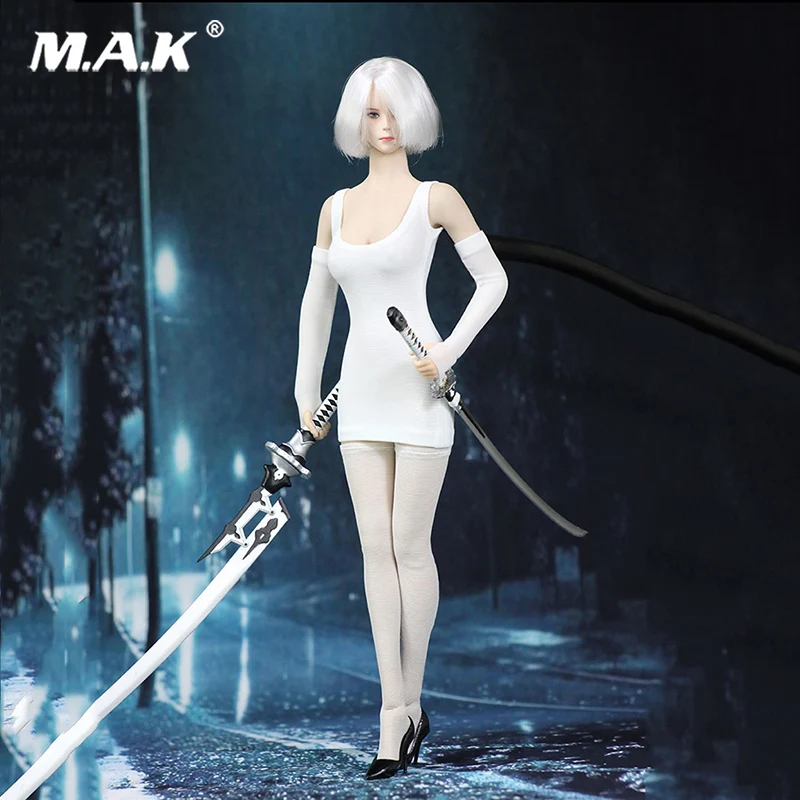 

1/6 Scale Neil Machinery era 2B White vest dress skirt & long Stockings and Cuff clothing set no shoes F 12'' Big Breast Body