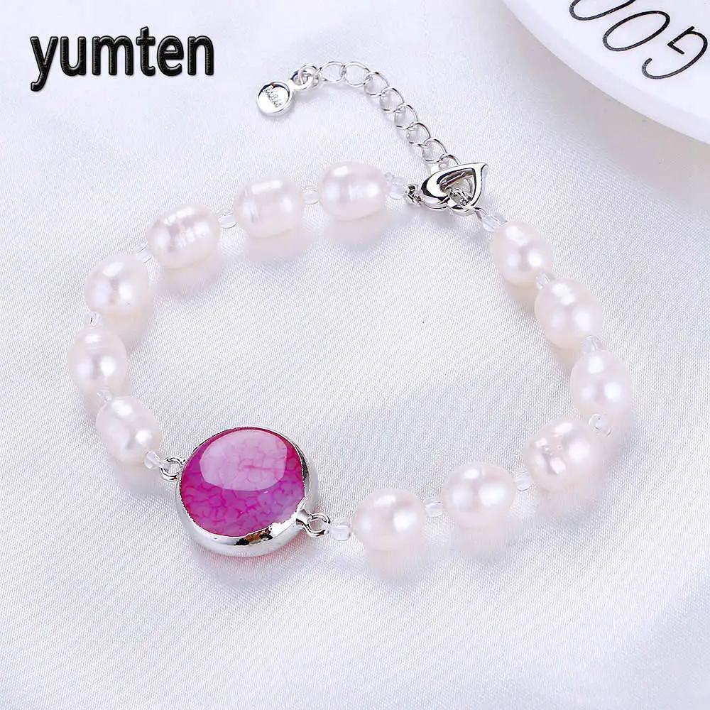 

Yumten Top Natural Freshwater Pearls Charm Bracelet Woman Ruby Popular Pearl Jewelry Crystal Round Bransoletki Damskie Pulseiras