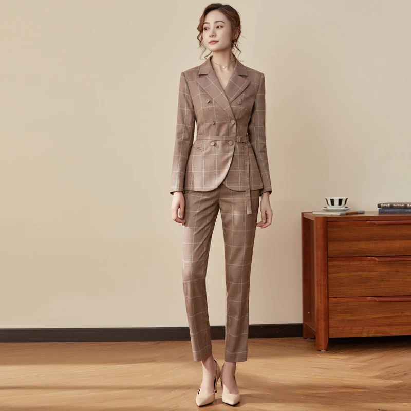 Pièce Les Double Blue Lx2616 Manches coffee Pantalons Hot blue Wear Blazer Ensemble dark Lady Pour Costumes Work Nouveau Boutonnage Survêtement Femmes Longues black Pink 2 2019 nzYqZUvx