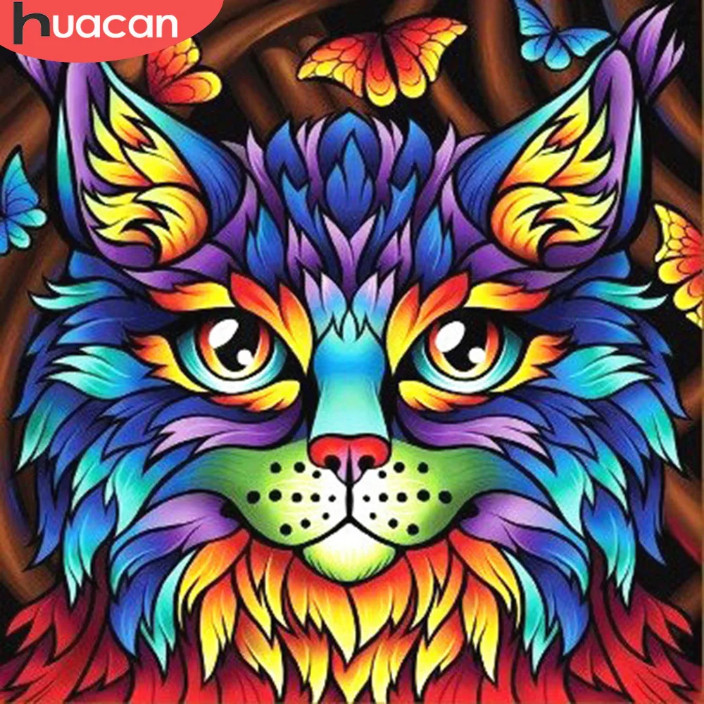 

HUACAN Full Square/Round Diamond Painting Cat Diamond Embroidery Animal Diamond Mosaic Picture Of Rhinestone Art Crafts Sewing