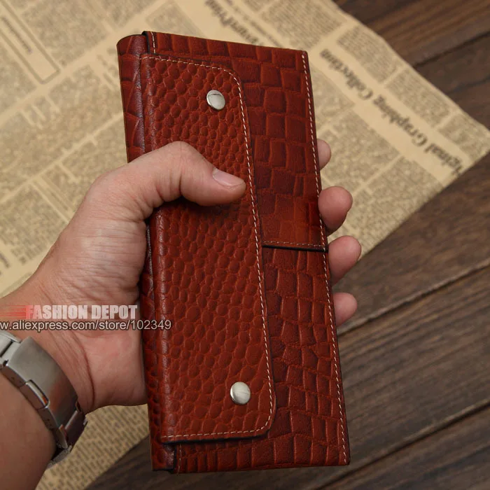 

Long style Classic and Old Genuine Leather wallet for men Vintage Brown Cowhide Pattern hand Clutch