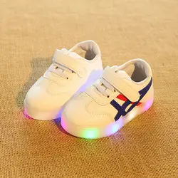 2018 Европейская модная Высококачественная обувь Hook & Loop Детские повседневные кроссовки светодиодное освещение для мальчиков и девочек