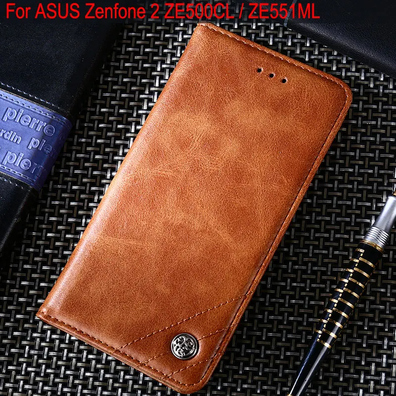 

Case for asus zenfone 2 ze551ml Luxury Leather Flip cover Case with Stand Card Slot funda Without magnets Vintage style
