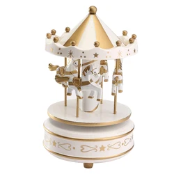 Boîtes à musique à enrouler en bois, cheval rond, carrousel, cadeau d'anniversaire ou de noël pour enfant, décor de maison 