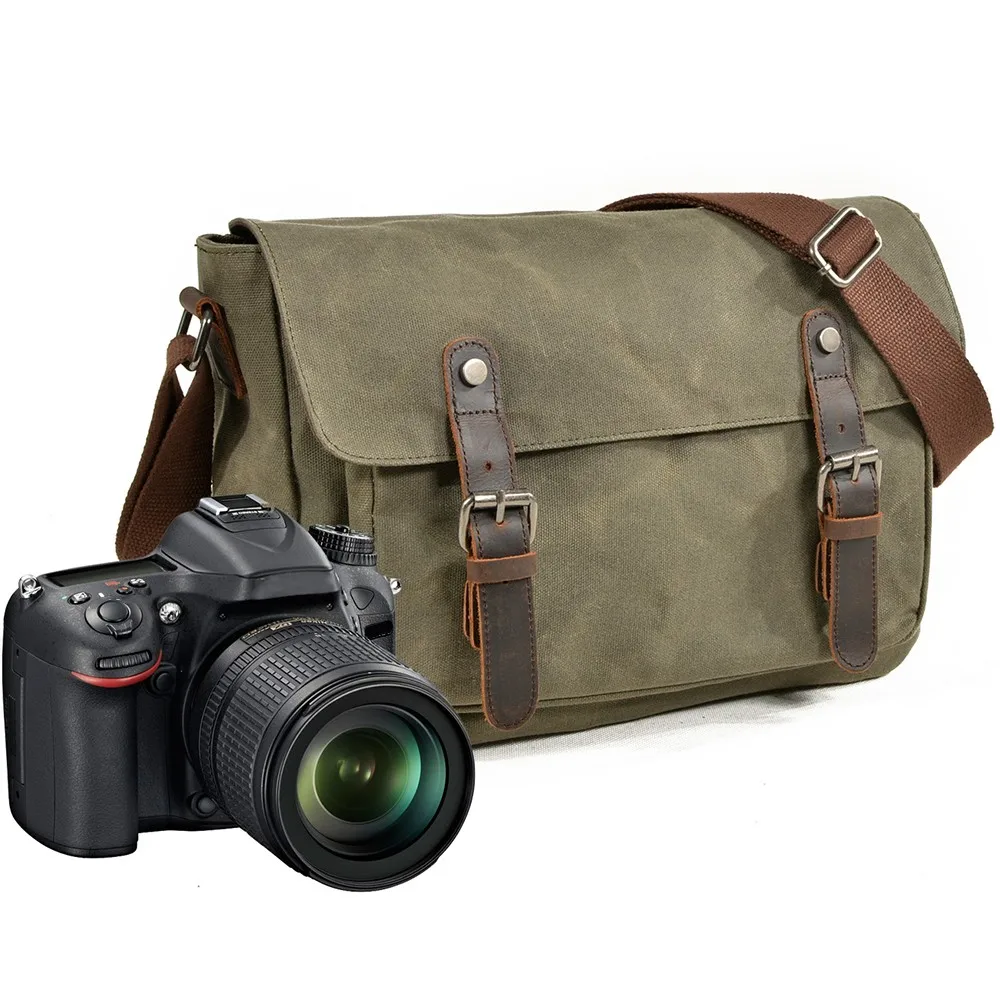 LAKASARA сумка для SLR камеры, масляная батик, холщовая кожаная сумка, водонепроницаемая сумка для камеры, для Canon, Nikon, sony, сумка через плечо