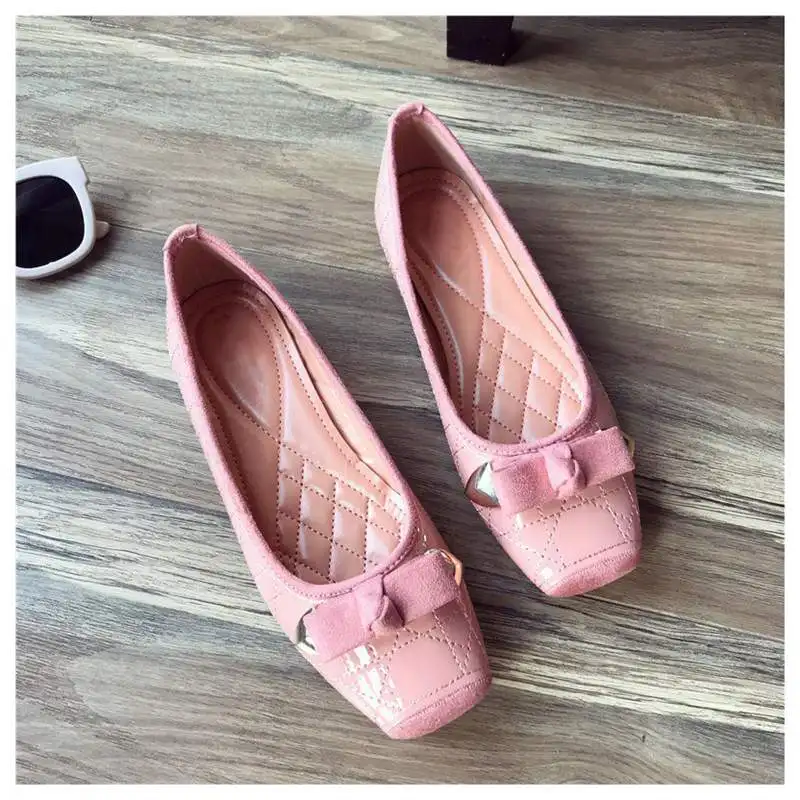 SUOJIALUN плюс Size35-40 Женская обувь на плоской подошве Осенняя женская обувь слипоны лоферы с квадратным носом Бабочка-узел балетки на плоской подошве женская обувь - Цвет: Розовый