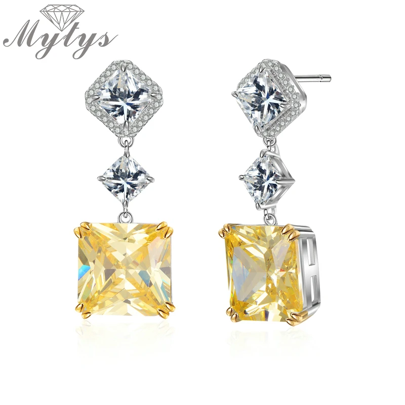 

Mytys High Grade Square Zircon Earrings for Women High Quality Crystal Drop Pendientes Jewelry CE599