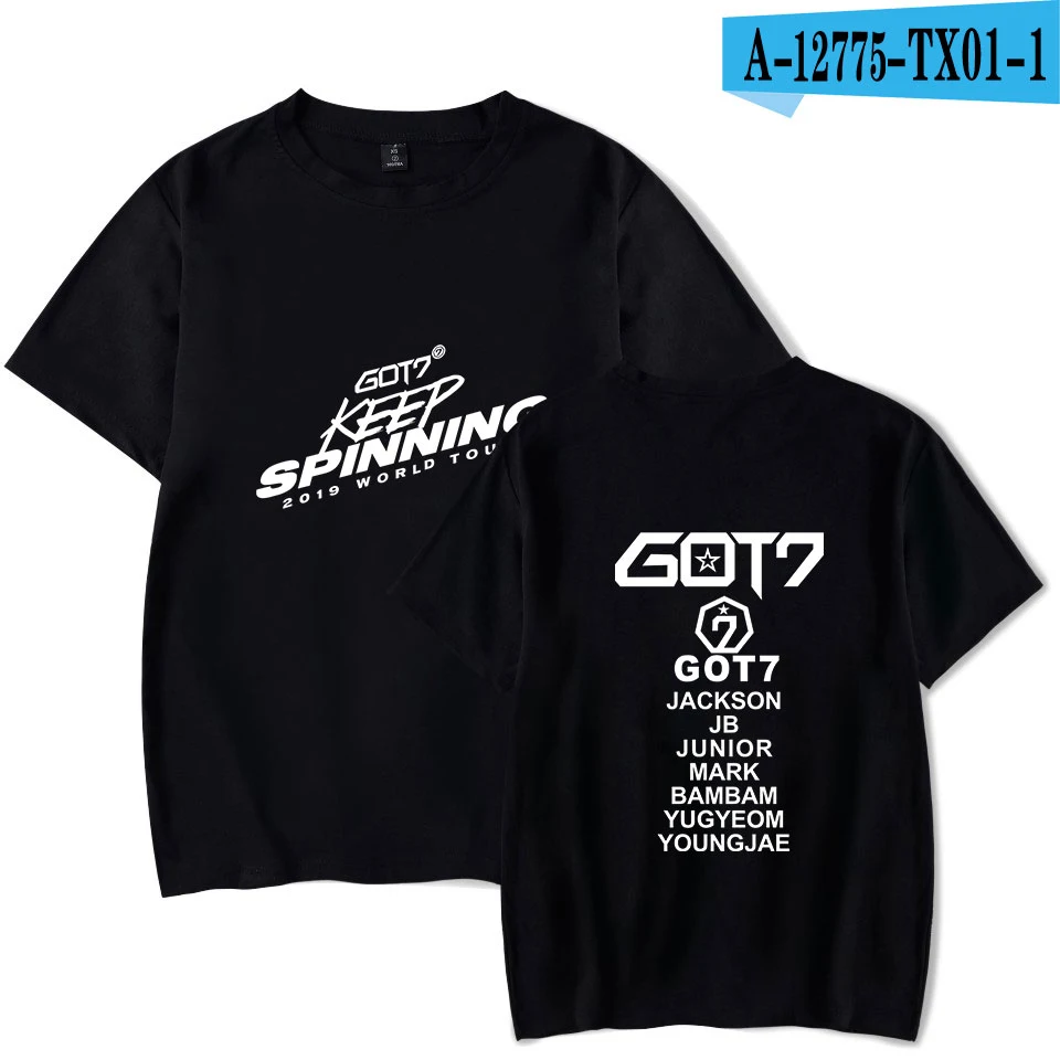 LUCKYFRIDAYF GOT7 WORLD TOUR KEEP SPINNING 2D футболка с принтом женская/мужская одежда горячая Распродажа топы футболки с коротким рукавом плюс размер - Цвет: black