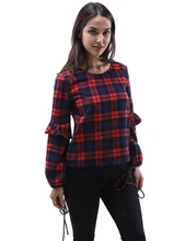 2017 Hot Sale Ruffles Autumn Winter Ladies Female Casual Long-Sleeve Plaid Shirt Women Slim Outerwear Blouse Bow Tops Clothing