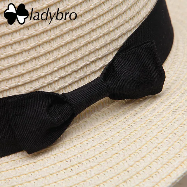 Summer Women Beach Hat Female Casual Hat Lady Ribbon Classic Bowknot Straw Flat Sun Hat 4