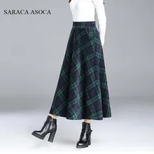Консервативный стиль; плиссированная клетчатая длинная юбка для студенток; сезон осень-зима; Высокая талия; красная клетчатая бюст; Длинная юбка для женщин; мусульманская