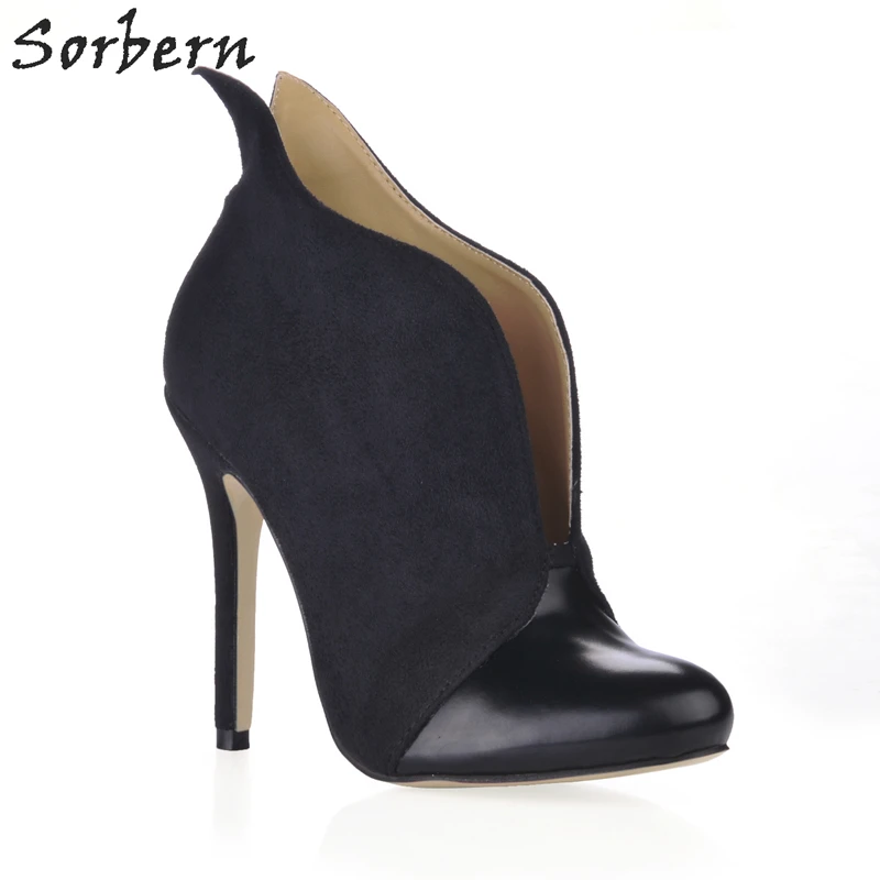 

Sorbern Womens Booties Ankle Boots High Heels Stilettos Slip-On Round Toe Spliced Warm Winter Ladies Shoes Ol Botas Mujer 2017