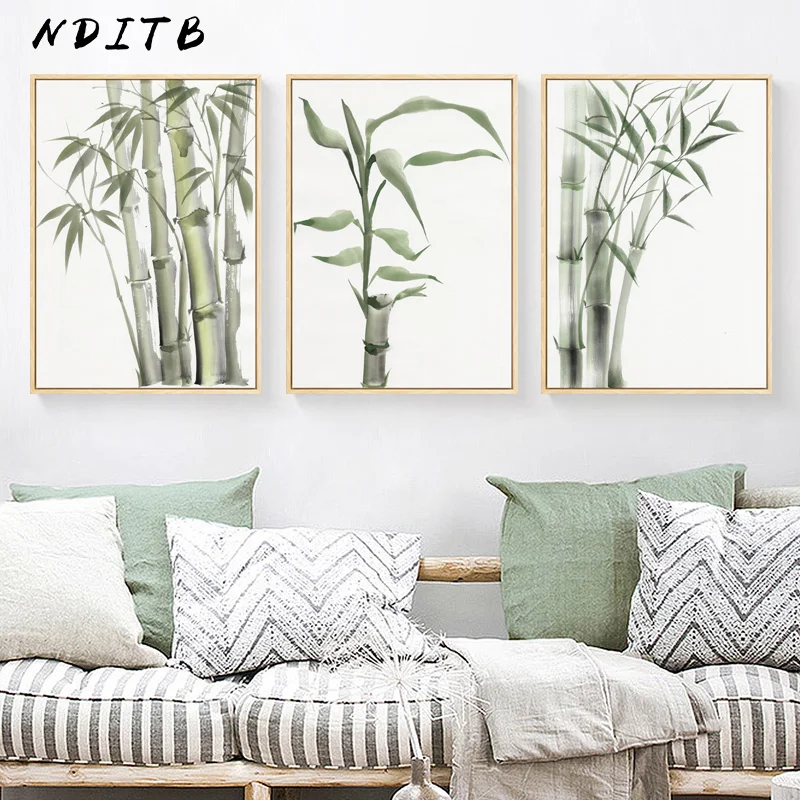 Watercolor Bamboo Zen Wall Poster Chinese Style Modern Canvas Botanical Print Painting Contemporary Art Picture Home Room Decor Painting Calligraphy Aliexpress
