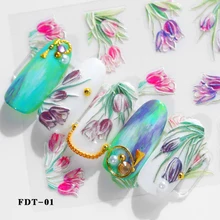 1 шт 5D акриловая Выгравированная цветная белая наклейка для ногтей рельефные наклейки для ногтей с цветами эмаистичные Слайдеры для дизайна ногтей