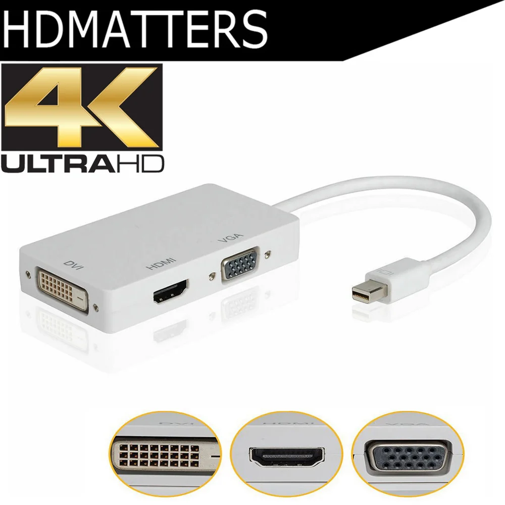 3-в-1 mini dp К конвертер-Переходник VGA DVI HDMI 4 K Кабель-адаптер для apple macbook pro air mini (dual IC дизайн)