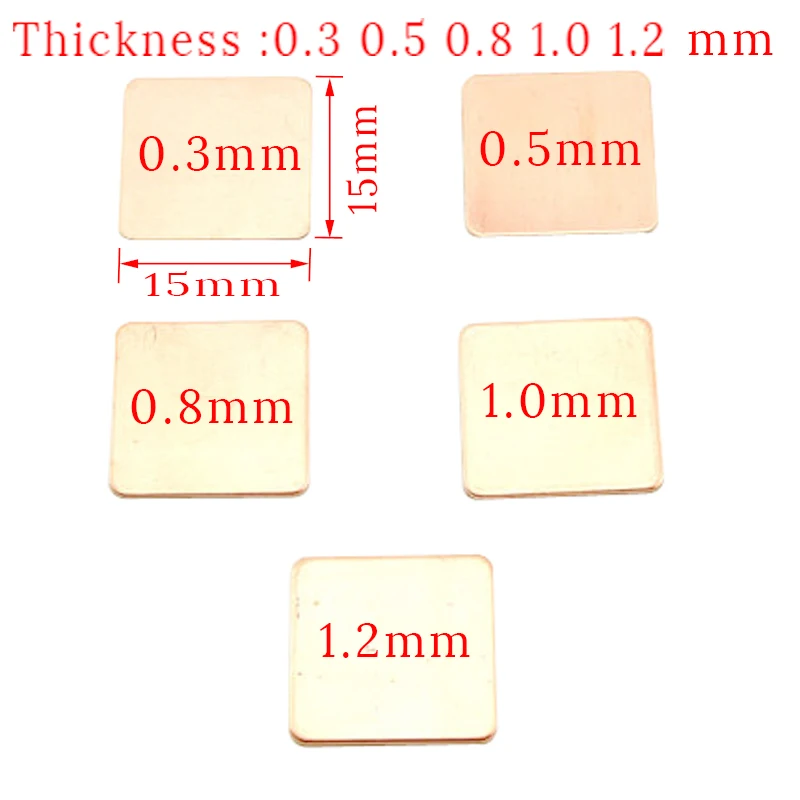 10 шт. 15x15 мм 0,3 мм 0,5 мм 0,8 мм 1,0 мм 1,2 мм радиатор охлаждения Медь ШИМ термальность площадку для Процессор GPU теплоотводы