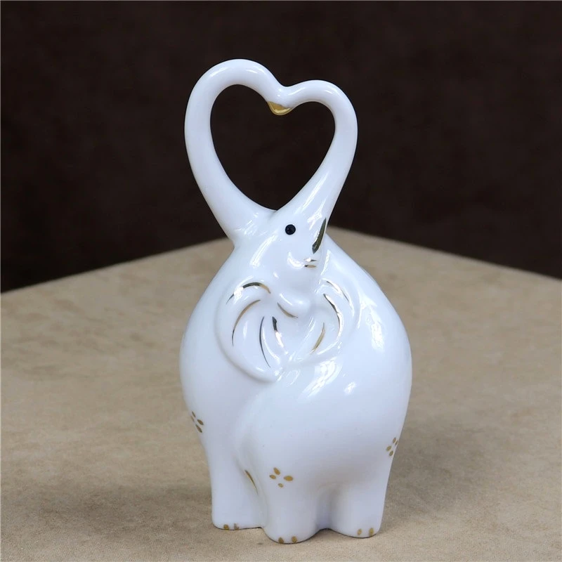 

Creative Porcelain Couple Elephant Miniature Abstract Ceramics Item Elephant Figurine Heart Decoration Craft Trunk Ornament Gift