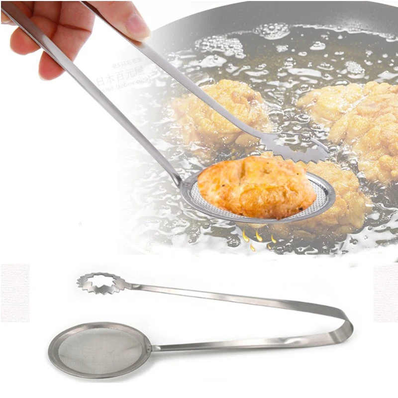 

Cooking Serving Food Clip Tong Stainless Steel Drain Oil Fried Food Strainer BBQ Salad Buffet Tool Kitchen Frying Mesh Colander