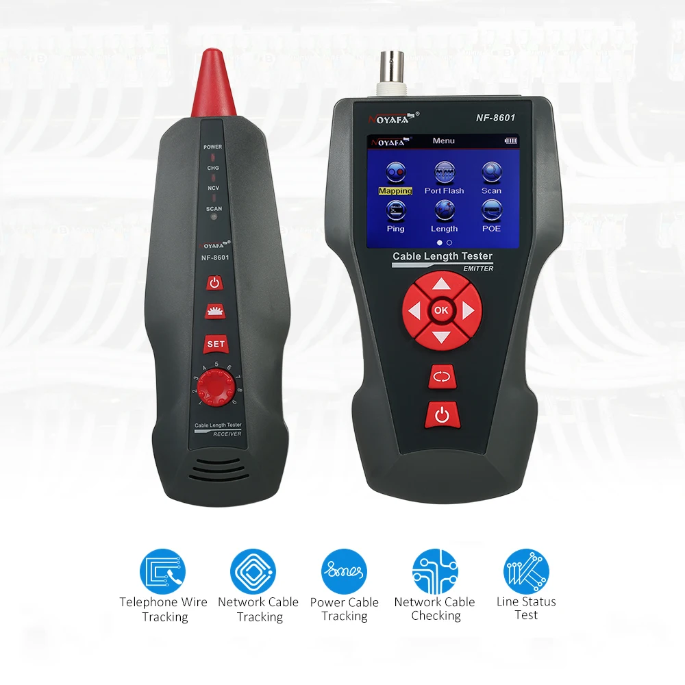 

Multi-functional Network Cable Tester Wire Tracker RJ11 RJ45 BNC Wire Line Finder with 8 Remote Adapters PING & POE Testing