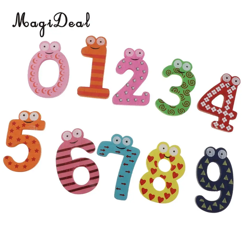 Colorful Wooden Magnetic Number 0 - 9 Marth Learning Wooden Fridge Magnets Kid Educational Mathematics Toys