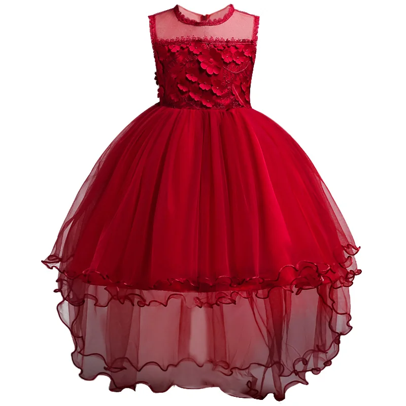 Летнее платье; одежда для маленьких девочек; детское кружевное платье принцессы со шлейфом для девочек; формально элегантное праздничное платье с цветочным узором для девочек на день рождения - Цвет: as picture
