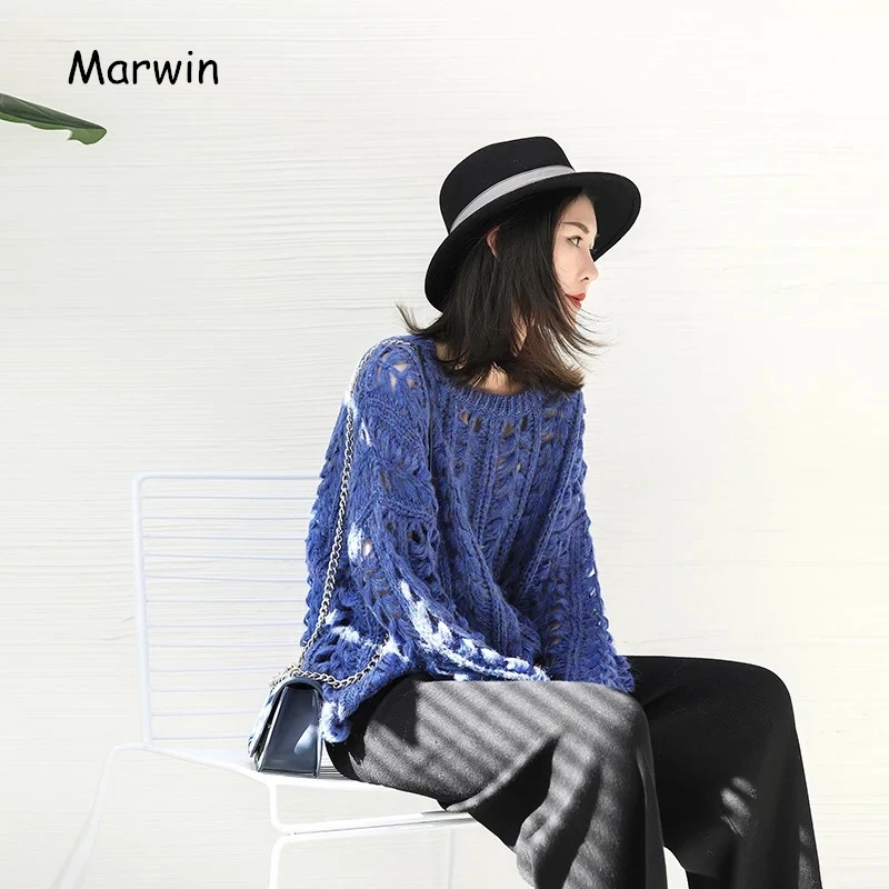 Marwin 2018 New-Coming Autumn Winter Loose Comfortable Soft O-Neck Pullovers Solid Full Casual Women Sweaters Blue Gray | Женская одежда