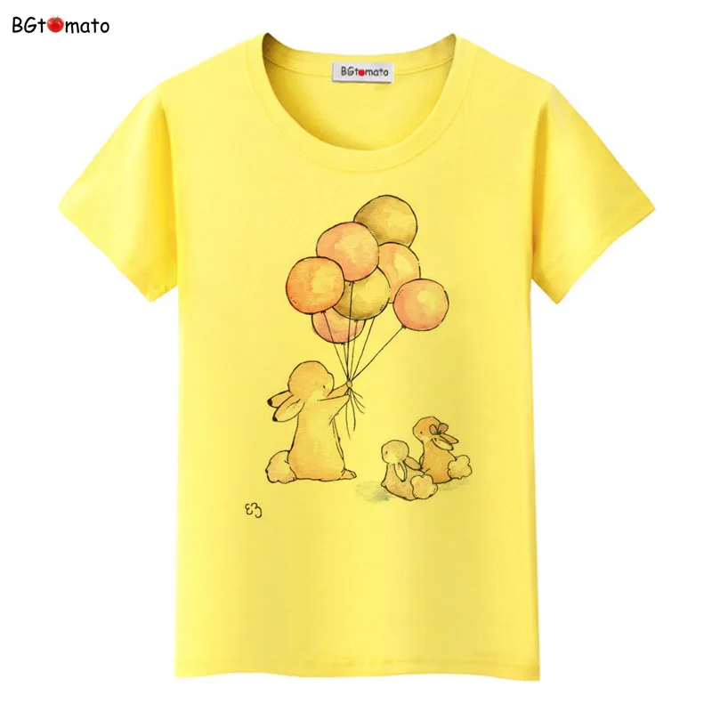Красочная футболка Bgtomato с кроликом и воздушным шаром женские топы брендовые