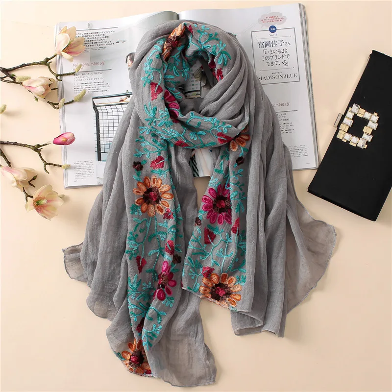 2018 Plain Embroidered Floral Viscose Scarf Shawl From Indian Bandana Print Cotton Scarves and Wraps Foulards Sjaal Muslim Hijab