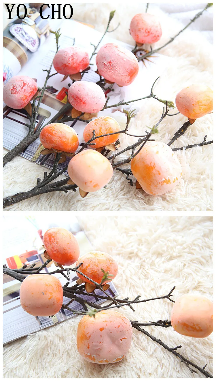 Йо Чо 5 ветвей искусственный фрукт-хурма Моделирование Цветок реалистичный домашний Свадебный Праздничный садовый Декор Поддельные фрукты