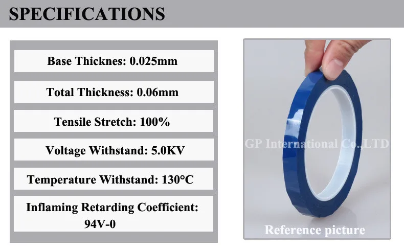 65 мм * 66 м * 0.06 мм односторонний adhension Изоляционные Майларовый Клейкие ленты для трансформаторов, закрепить, синий