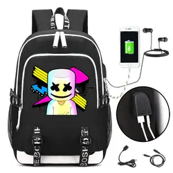 Marshmello уход за кожей лица самостоятельно DJ рюкзак с зарядка через usb порты и разъёмы замок наушников интерфейс школьная сумка колледж