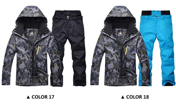 SJ-MAURIE,, супер теплая зимняя камуфляжная куртка для сноуборда, лыжный Мужской комплект, лыжный костюм, штаны, сильная водонепроницаемая ветрозащитная куртка для катания на лыжах