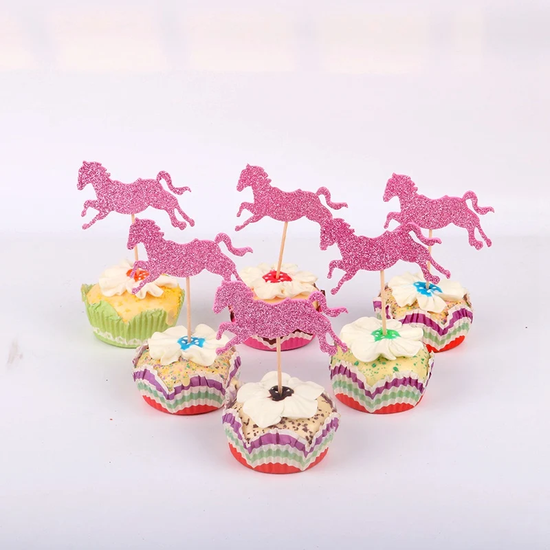 

10pcs/lot Pink Unicorn horse Party Cupcake Toppers Picks Birthday Party Decoration Kids Shower Boy Favors Cake Decorating