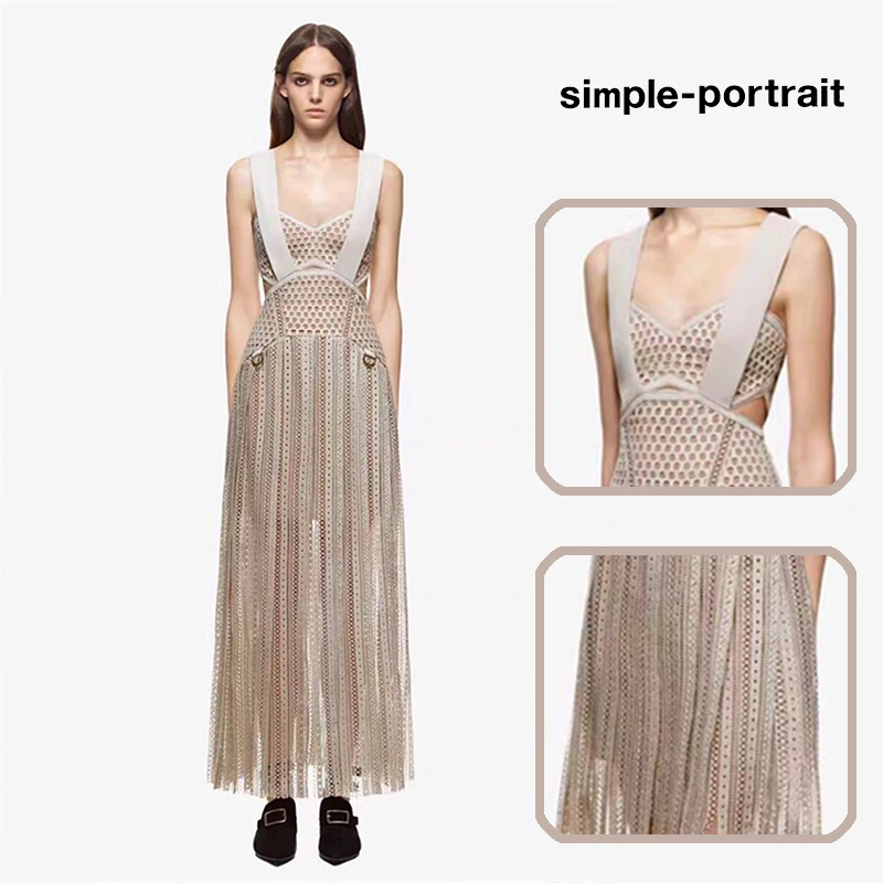 

SP Simplee High-end Custom Self Portrait Dress 2018 Runway Designer Women's Fashion Hollow Out Lace Long Dress