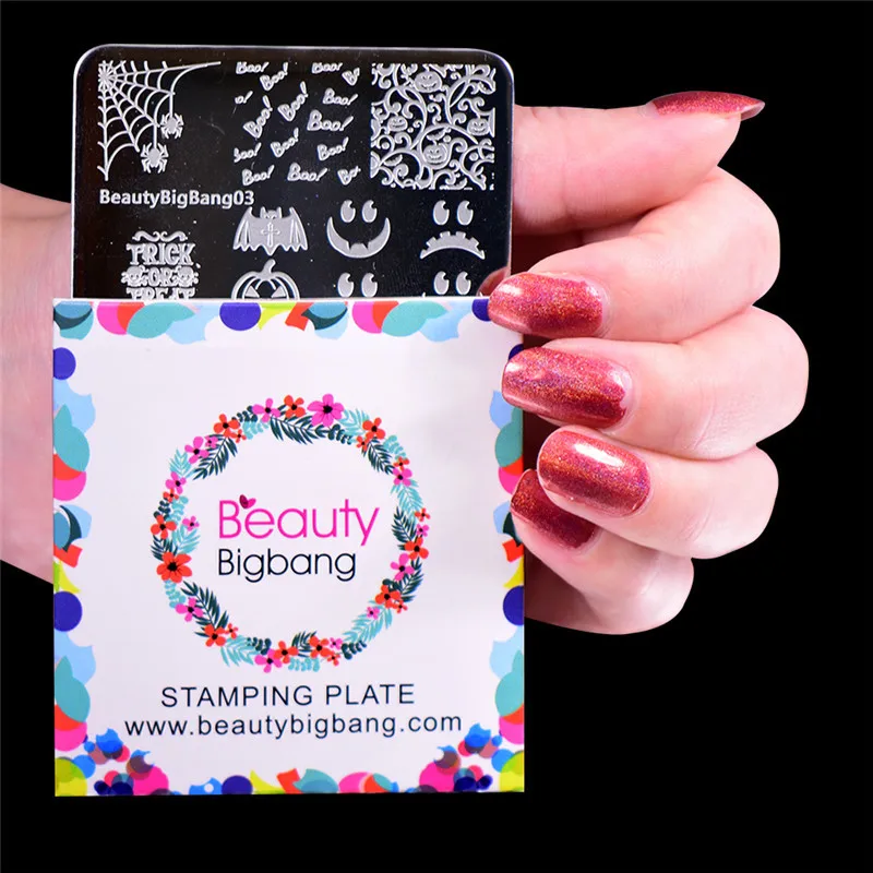 BeautyBigBang штамповочная пластина Хэллоуин для дизайна ногтей прямоугольный шаблон для штамповки ногтей трафарет для дизайна ногтей шаблон изображения