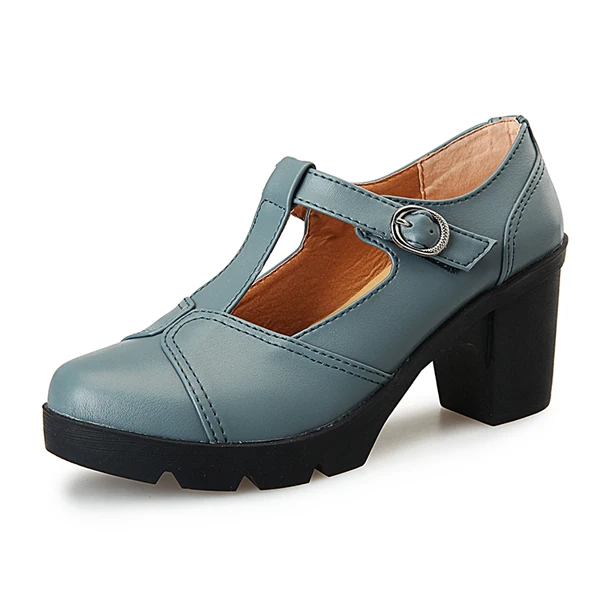 EOFK/женские туфли-лодочки на высоком каблуке; женская обувь из натуральной кожи на квадратном каблуке в сдержанном стиле; Офисная Женская обувь с Т-образным ремешком; Цвет Черный; женская обувь Mary Jane - Цвет: Синий