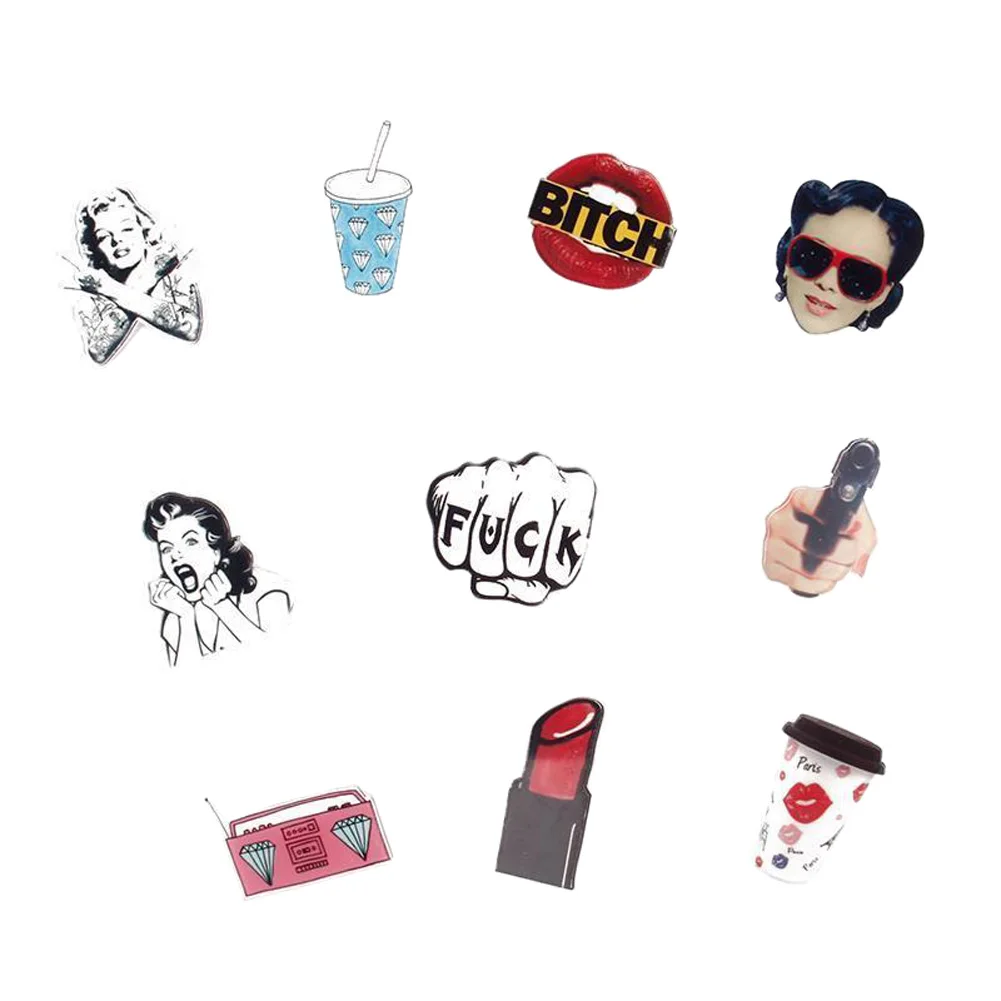 

Cartoon Acrylic Badge Creative Radio Lipstick Acrylic Brooches Clothes Shoes Package Scarf New Jewelry Gift Accessories