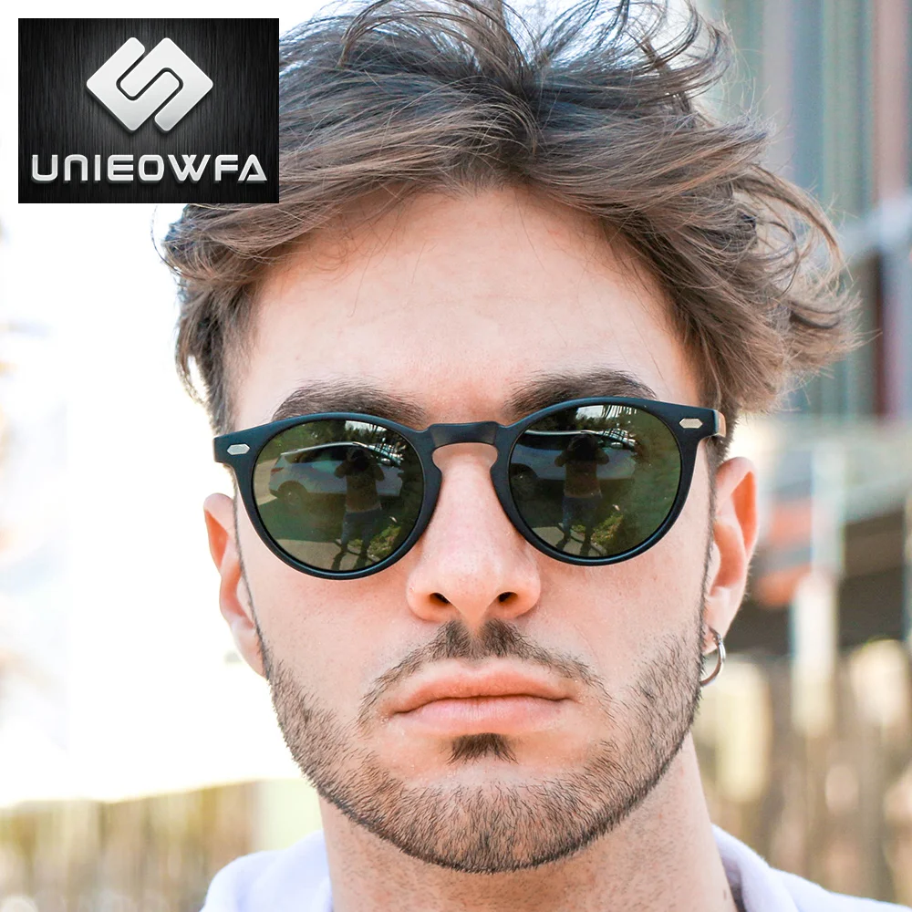 Мужские и женские круглые солнцезащитные очки UNIEOWFA черные винтажные