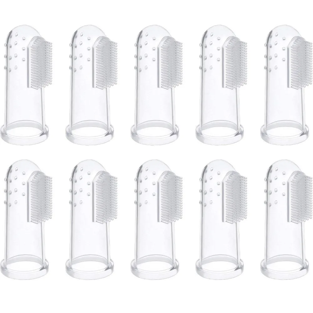 

10 Pieces Soft Silicone Pet Finger Toothbrush, Tooth Cleaner Dog Cat Teeth Cleaning Supplies (Clear)