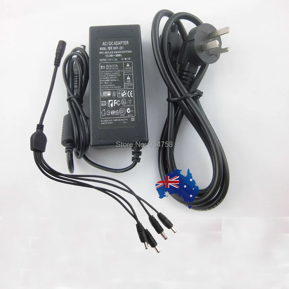 

AC 100-240V To DC 12V 3A 4Port Power Adapter Supply For Led Strip CCTV AU Stock
