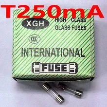 100 шт./лот) T250mA 250 V 5x20mm Жидкость Slow Blow стеклянная трубка предохранитель, 250мА