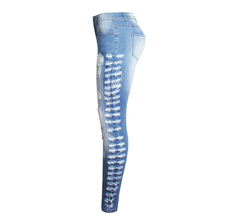 2017 autumn and winter fashion Europe and the United States foreign trade women's holes Slim stretch jeans feet pencil jeans (4)