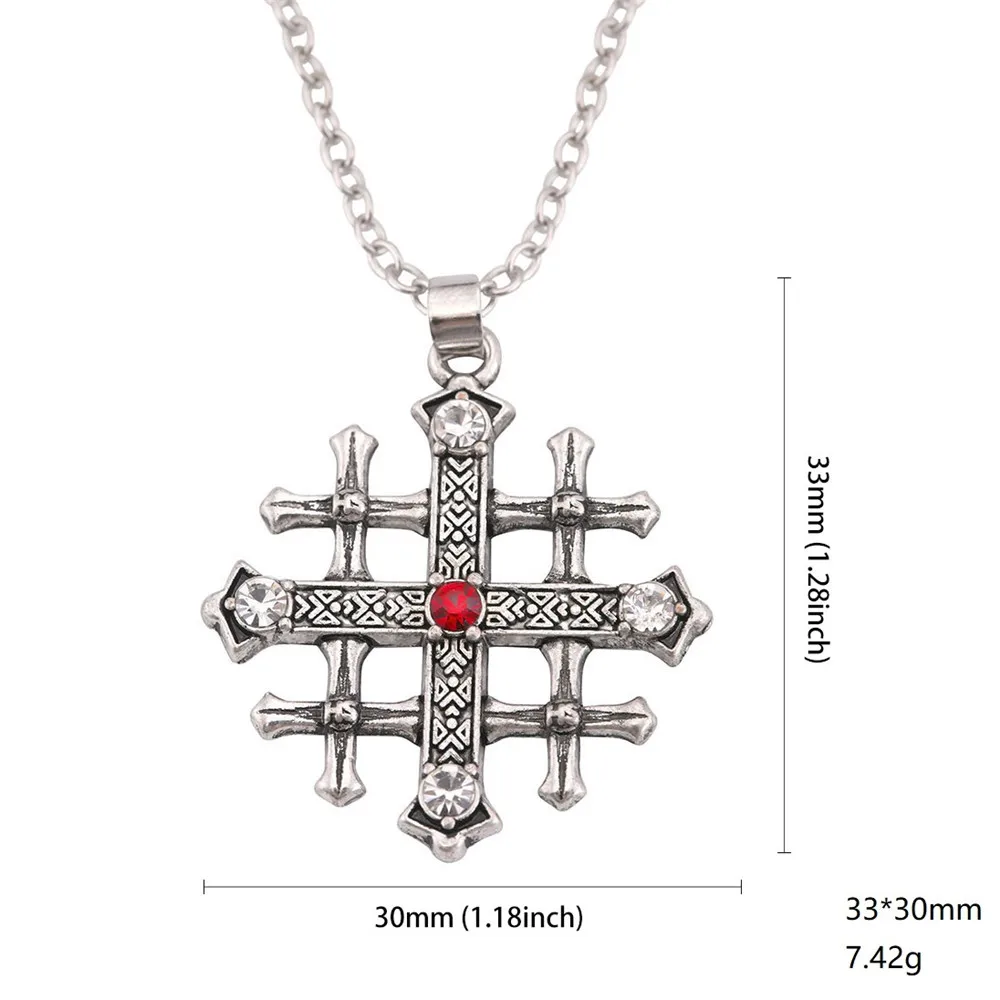 Мой Форма Иерусалимский крест средневековый Цепочки и ожерелья красный кристалл кулон колье христианский Винтаж заявление Цепочки и ожерелья s - Окраска металла: Link Chain