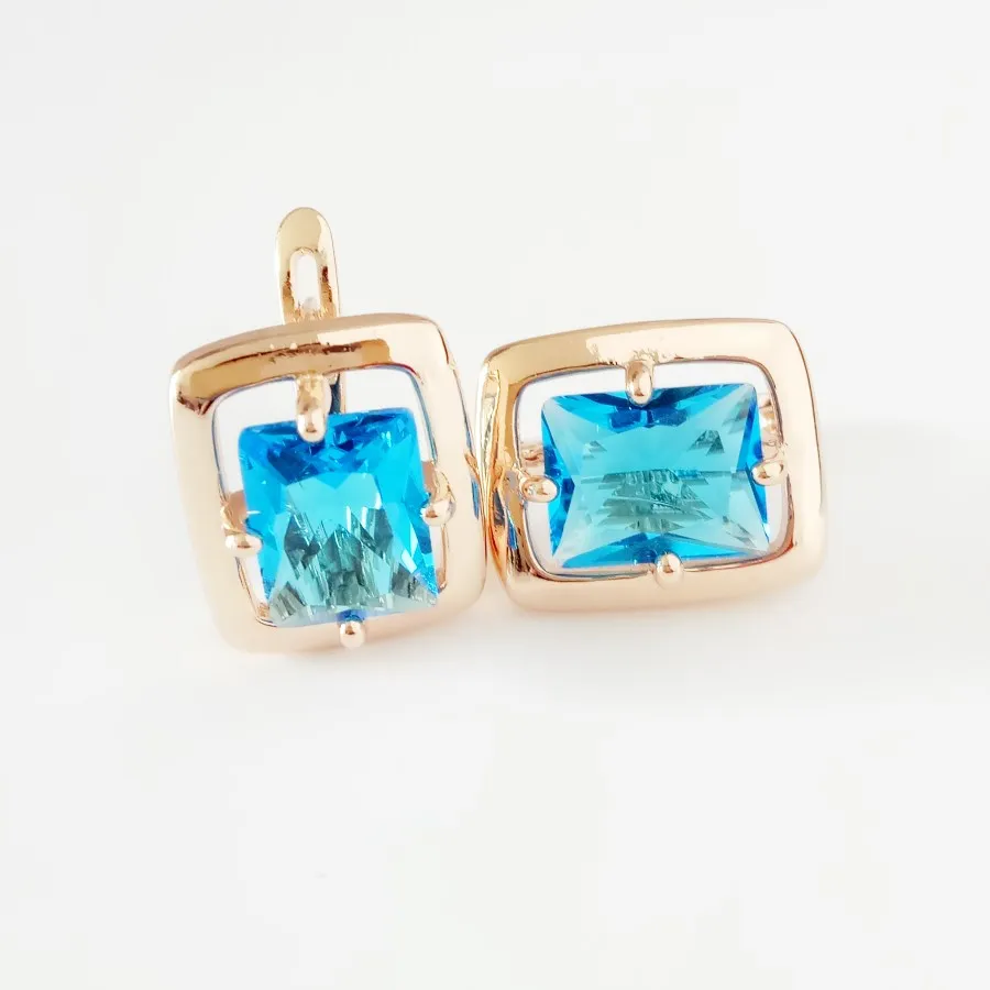 

New Flower Earrings Jewelry Earrings 2018 Office Style Rose Gold 585 Color Jewelry Square Light Blue Stone Earrings for Women