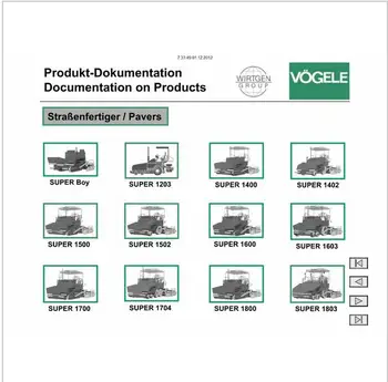 

Vogele electronic spare parts catalog service manual wiring diagrams and operation manuals.