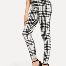SHEIN черные и белые офисные женские клетчатые обтягивающие повседневные леггинсы с высокой талией, летние женские элегантные леггинсы, брюки